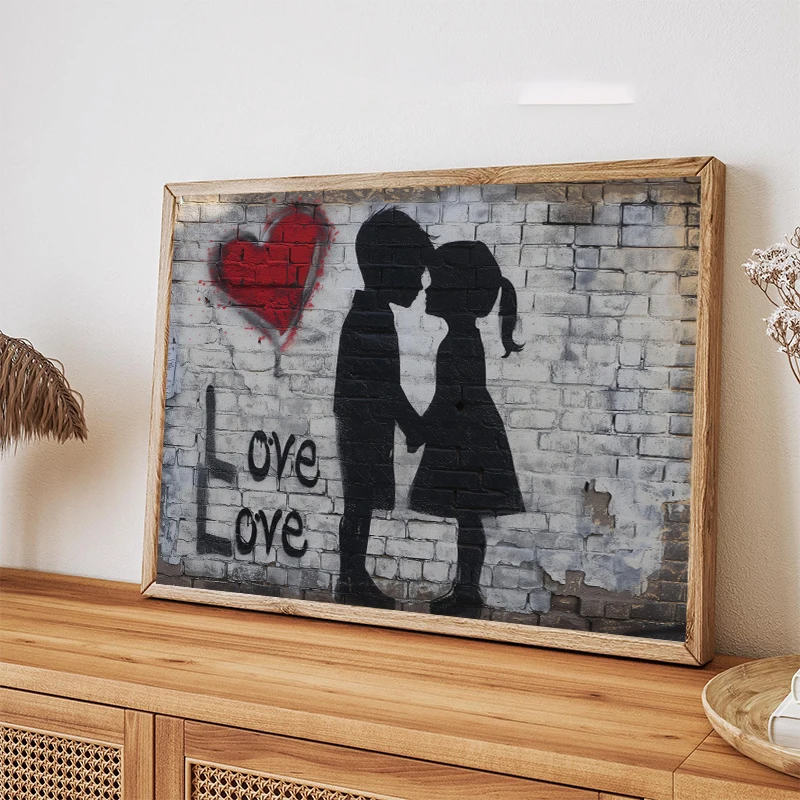 Street Urban Graffiti Style Love Balloon Girl Couple Poster Print Canvas Painting Art Pictures for Living Room  Modern Decor