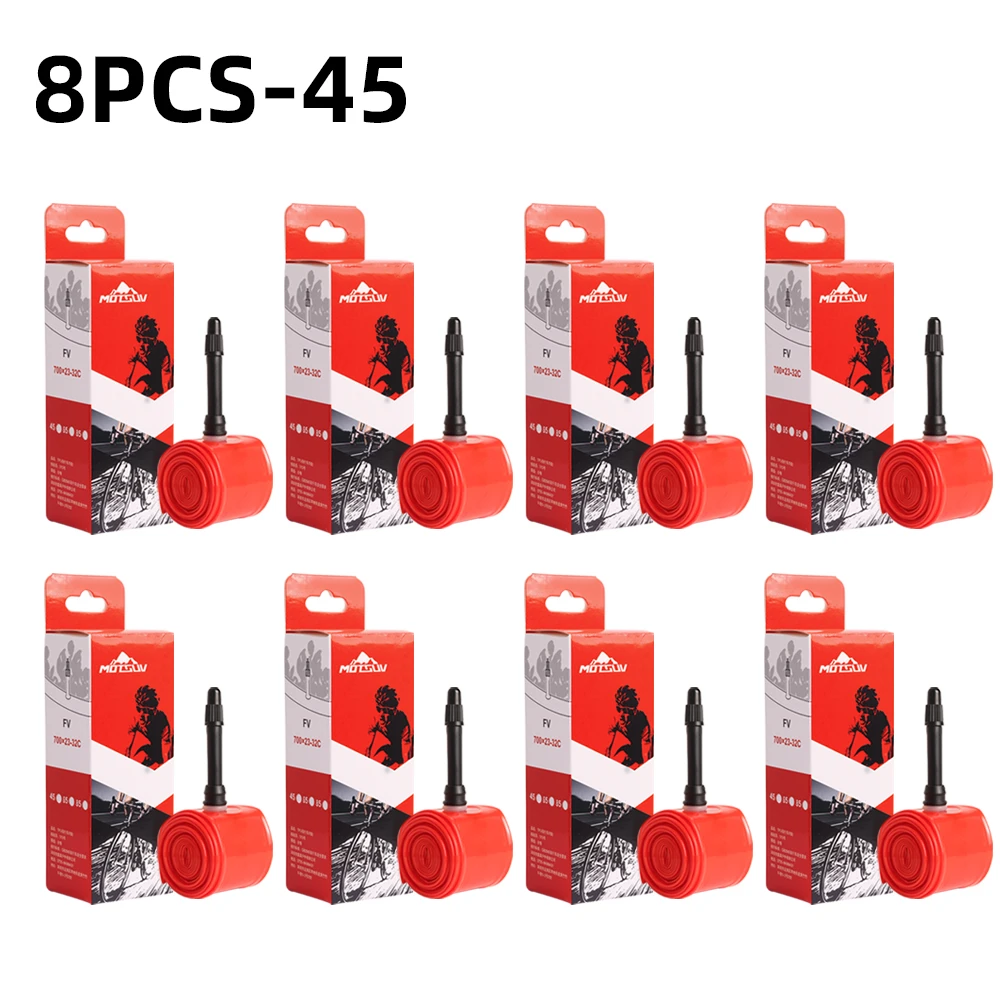 8 Peças MOTSUV Câmaras de Ar Ultraleves para Bicicleta de Estrada 700c em TPU com Válvula Presta 45mm 65mm 85mm 23C 25C 28C 30C 32C