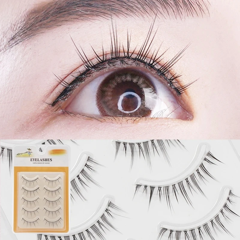 Pestañas postizas de Ojos de cómics de diablo pequeño, maquillaje de niña, cabello de hadas Delgado Natural, simulación de cabello completamente segmentado, ultrafino y transparente