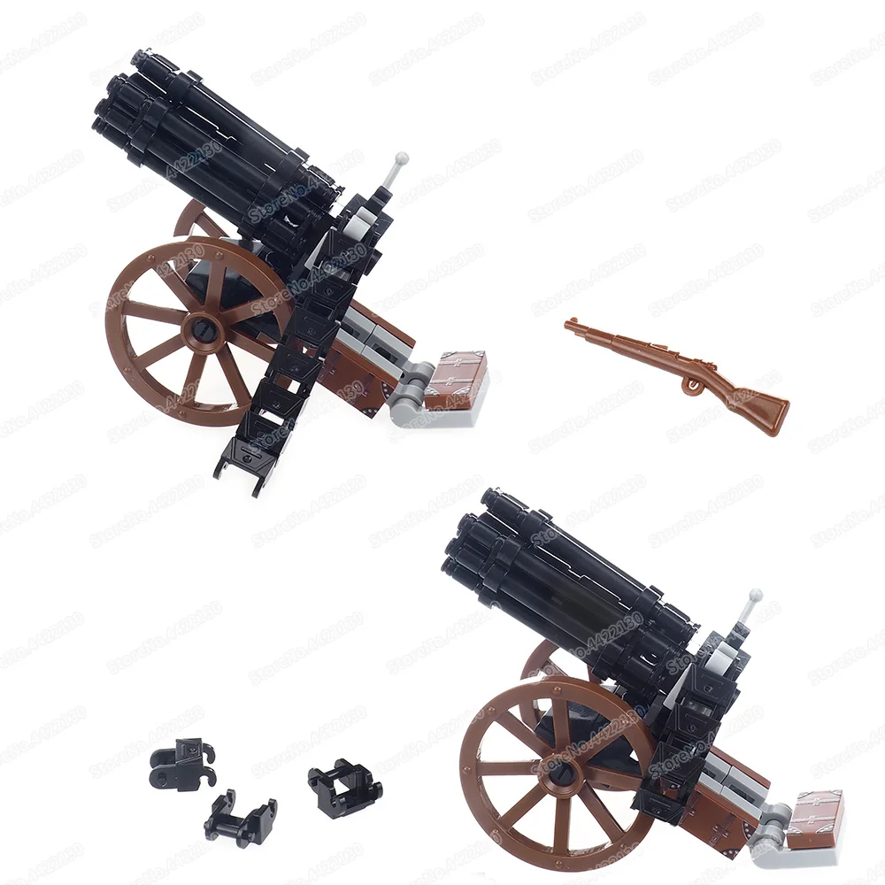 Military Wheel Gatling Gun Building Block Assembled Moc WW2 Figures Charge Weapons Equipment War Scenes Model Child Gift Boy Toy