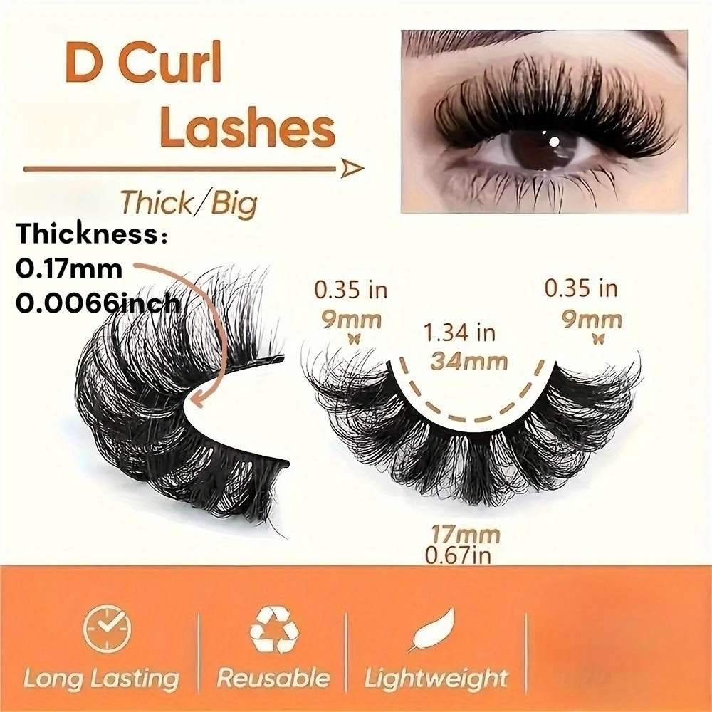 7 Pairs False Lashes False Eyelashes Full Wispy Lashes 8D Volume Curly Fake Eyelashes