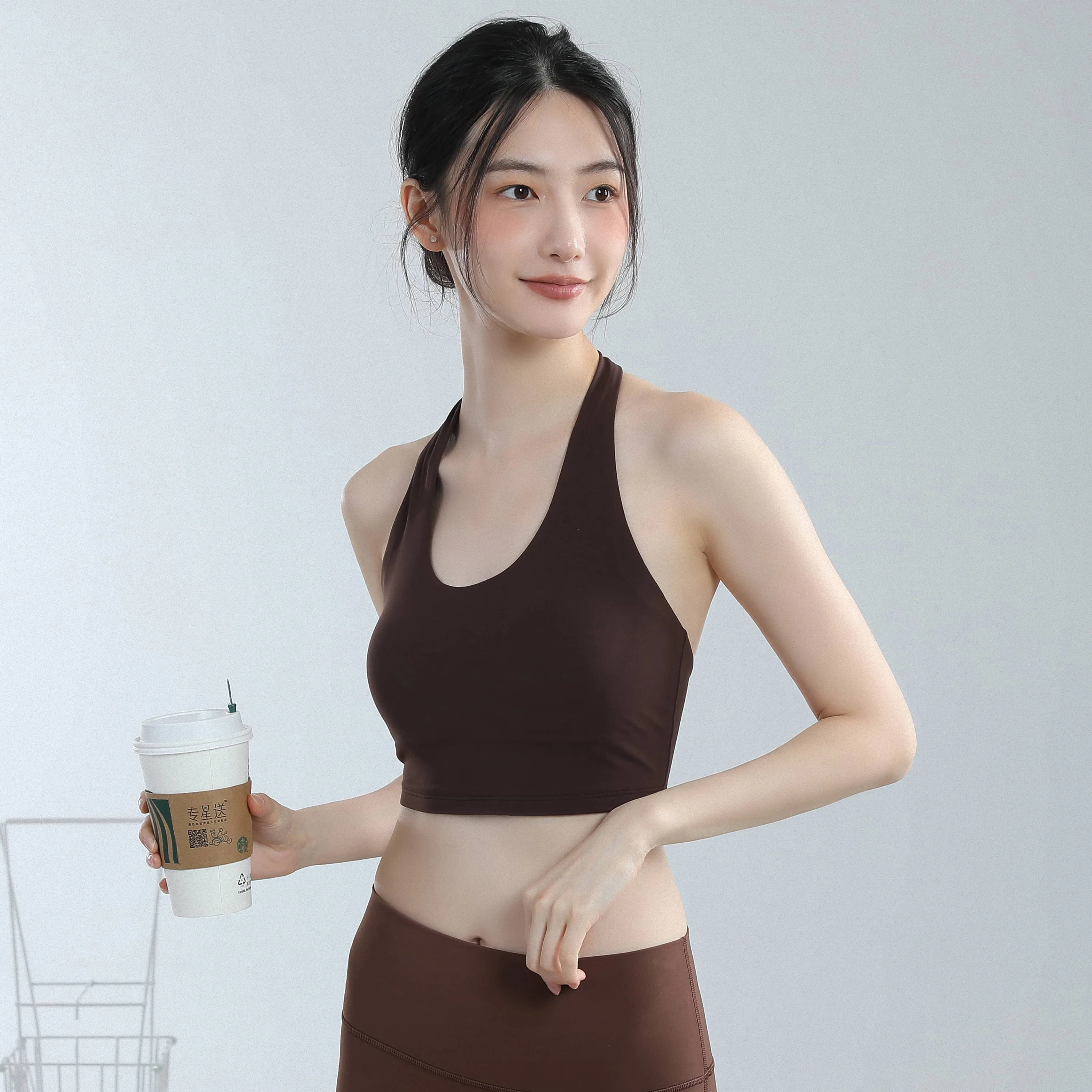 

Ladies High Elasticity Impact Sports Bra Sexy Hanging Neck Yoga Underwear Workout Padded Bralette for Running Fitness Sport Tops