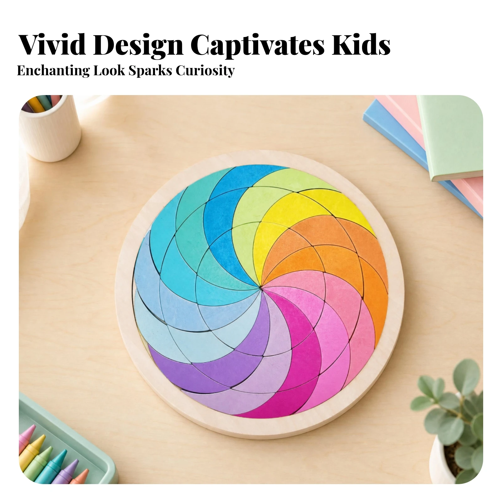 

Wooden Rainbow Puzzle Multicolored Geometric Matching Board Pattern Building Puzzle Smooth Painted Surface Educational Toy