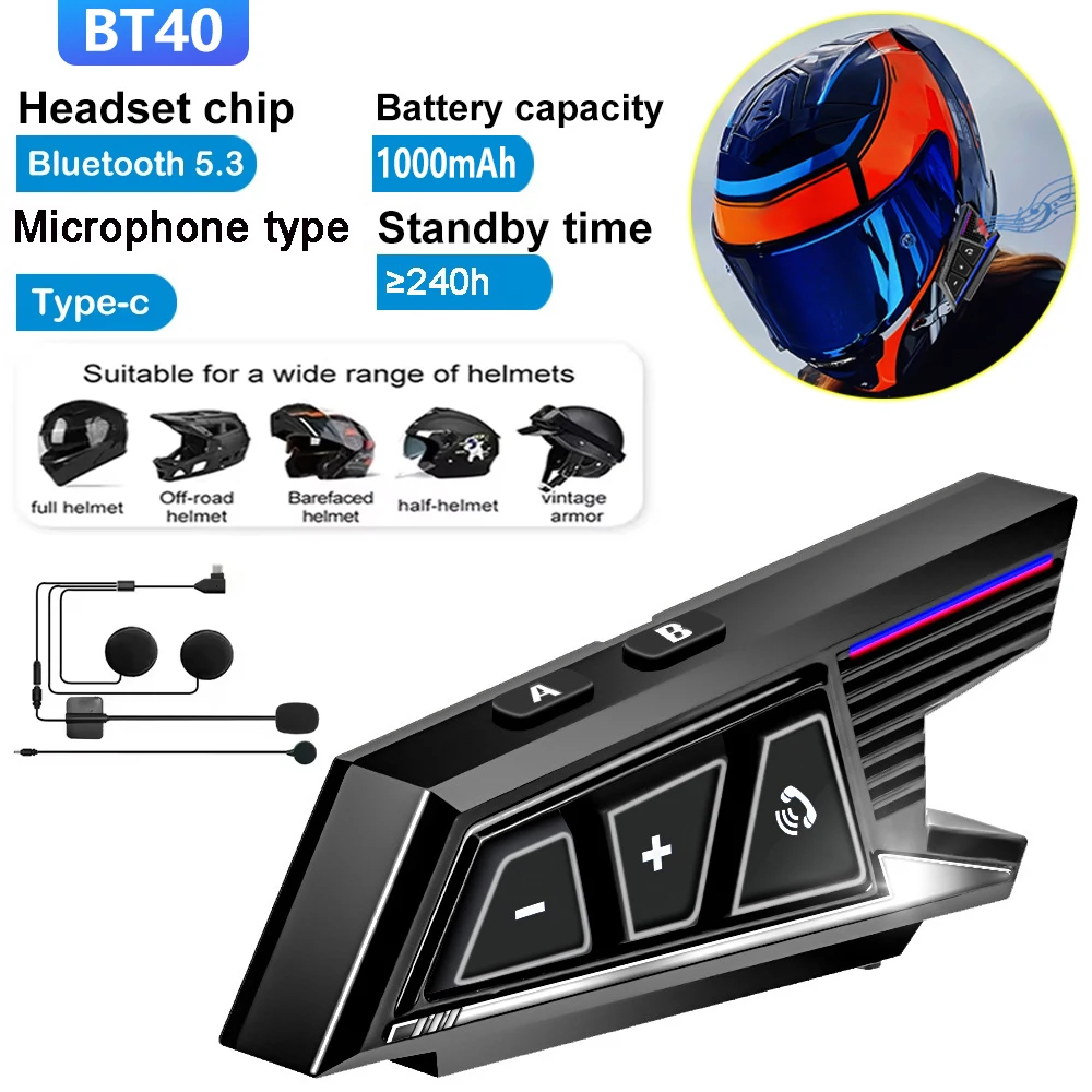 

Helmet Bluetooth Headset Waterproof Noise-Cancelling Smart Headset 1000Mah Bluetooth 5.3 Is Suitable for Most Helmets