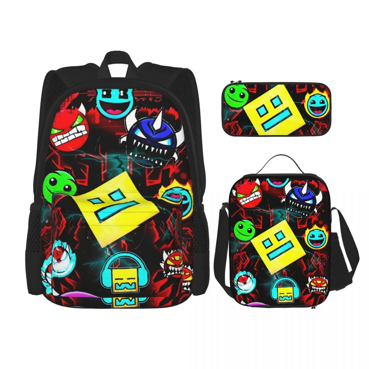 3 قطعة/المجموعة الهندسة مكعب الألعاب داش حقيبة الظهر للطلاب كلية Daypack حقيبة الغداء مقلمة #1