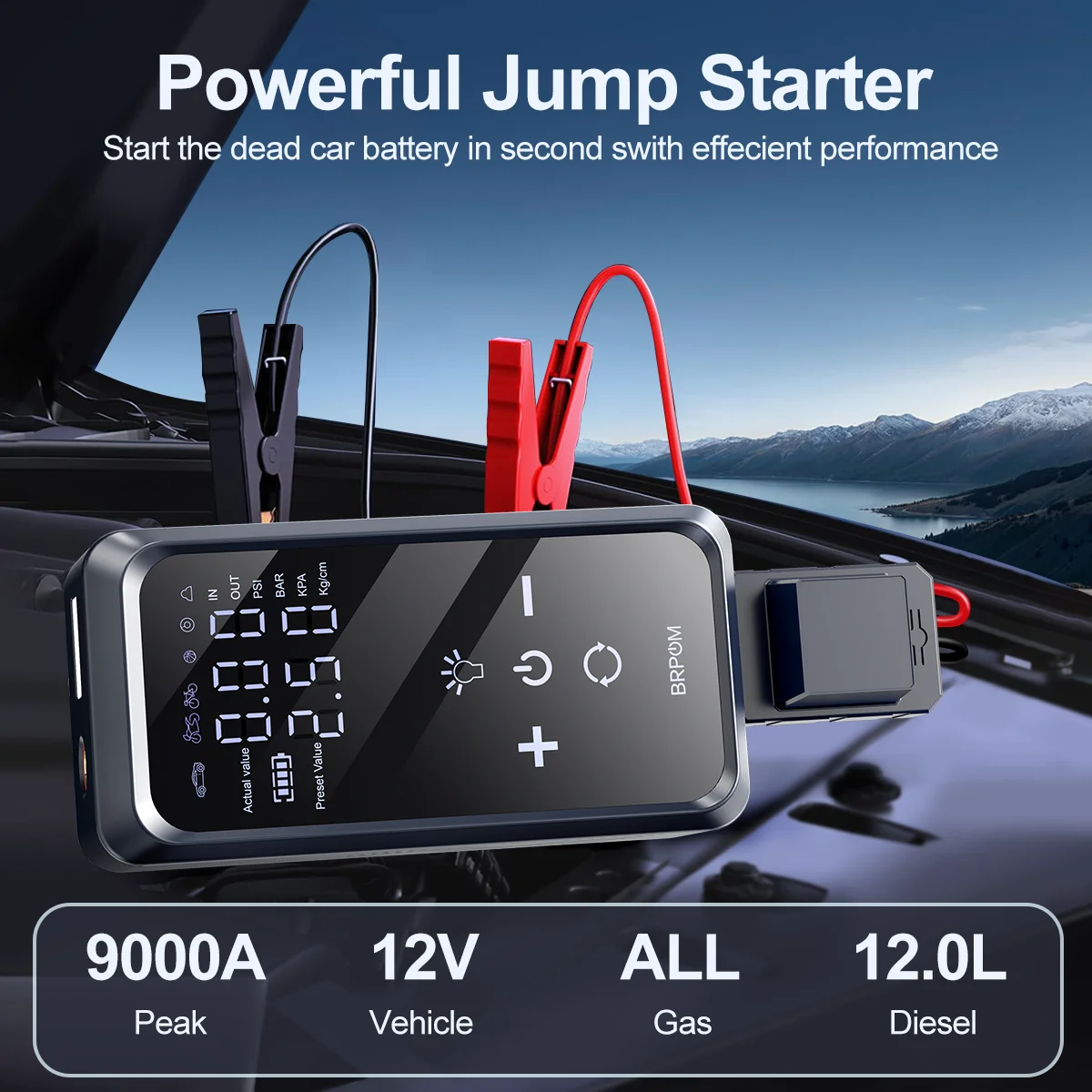 Démarreur de secours 9000A PEAK, compresseur d'air, batterie externe portable pour voiture 12V, dispositif de démarrage d'urgence, pompe à gonflage de pneus