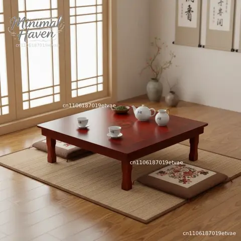 Square 80X80cm Korean Floor Table Folding Legs  Luxury Antique Home Furniture Table for Dining Traditional Korean Low Table