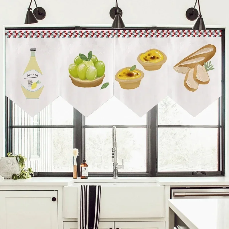 VIKAMA Dessert Strawberry Cake Triangle Noren Curtain, Cute Bread Croissant Print Hanging Banner for Kitchen Cafe Shop Decor