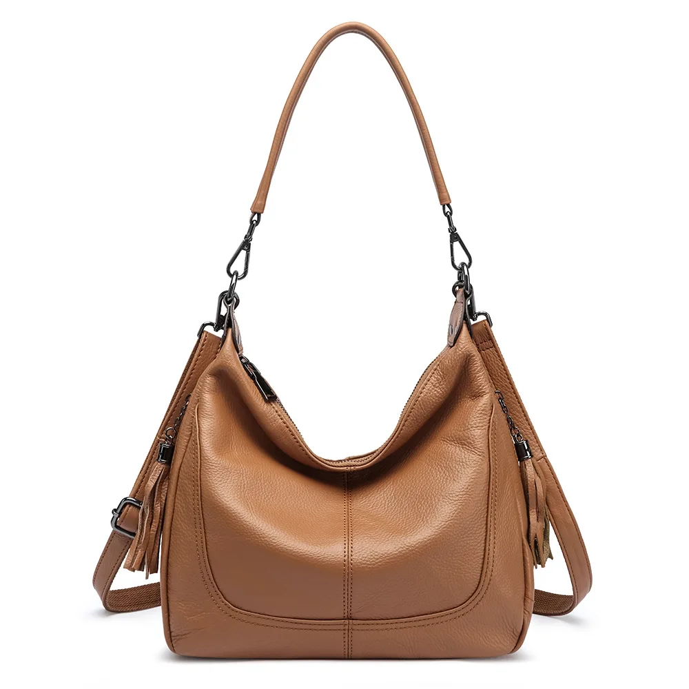 New Fashionable And Simple Shoulder Crossbody Bag Top Layer Cowhide Single Shoulder Large Capacity Tote Shopping Women's Bag