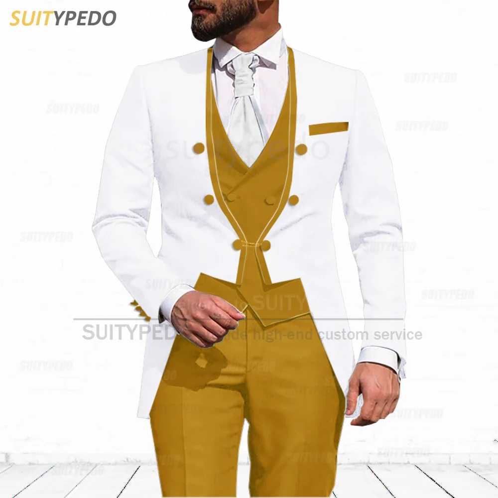 New Royal Blue Suit Sets For Male Evening Dinner Elegant Blazer Vest Pants Three Pieces Piano Performance Men Formal Outfits