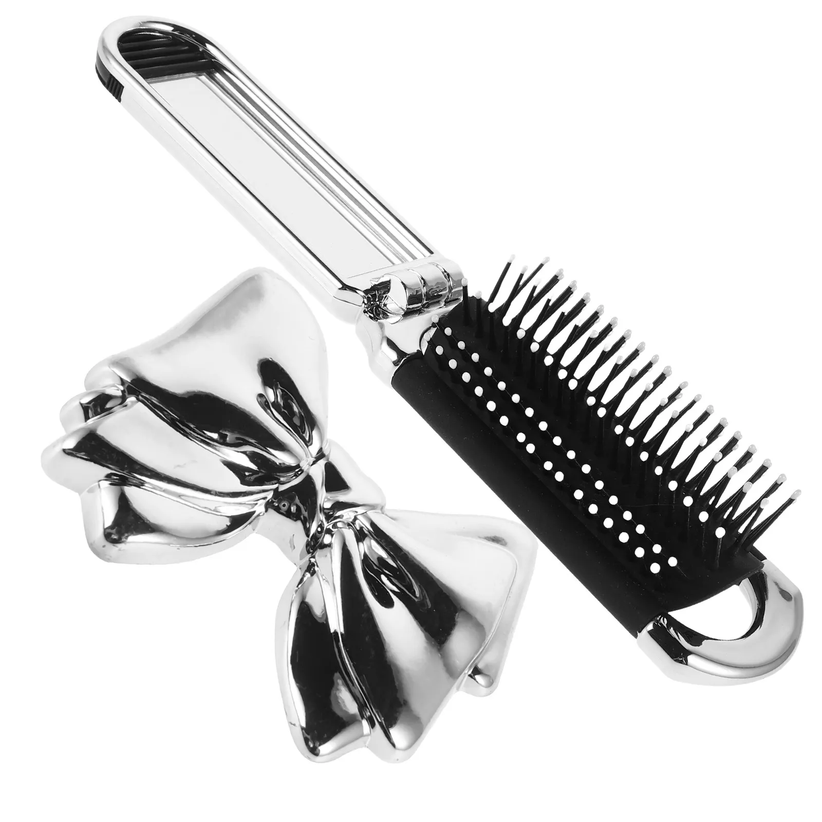 1Set Stylish Hair Comb with Makeup Mirror Foldable Paddle Brush Effortless Detangling Portable Travel Hairbrush for All Hair