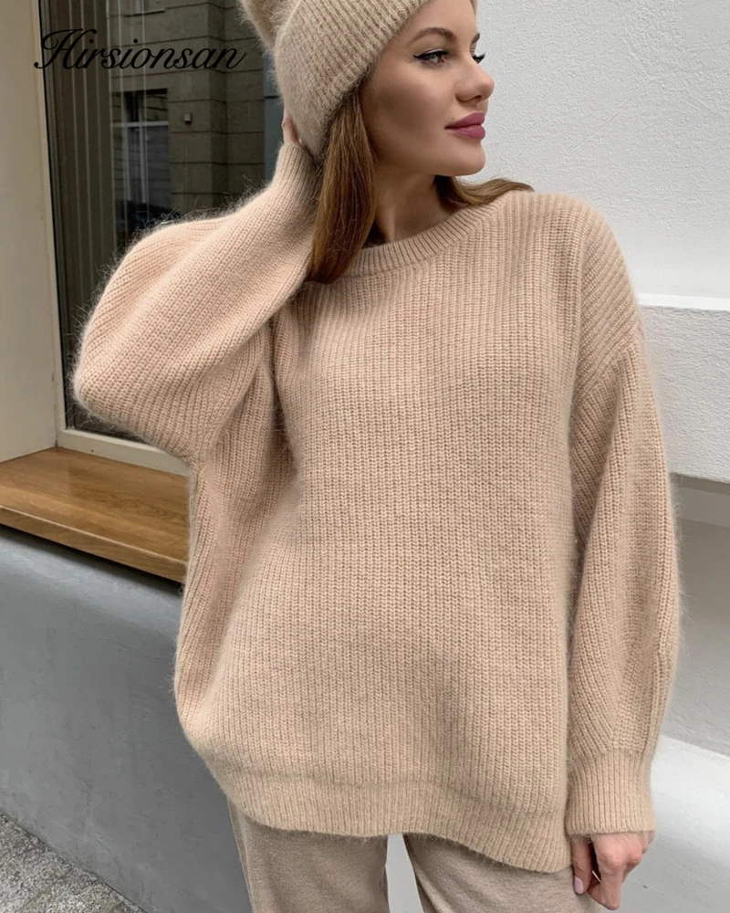 Hirsionsan Soft Loose Knitted Cashmere Sweaters Women 2023 New Winter Loose Solid Female Pullovers Warm Basic Knitwear Jumper