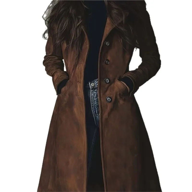Nouveau Dames Winterjas bouton revers couleur unie mi-long manteau femmes hiver chaud poche Style occidental Long coupe-vent Long manteau