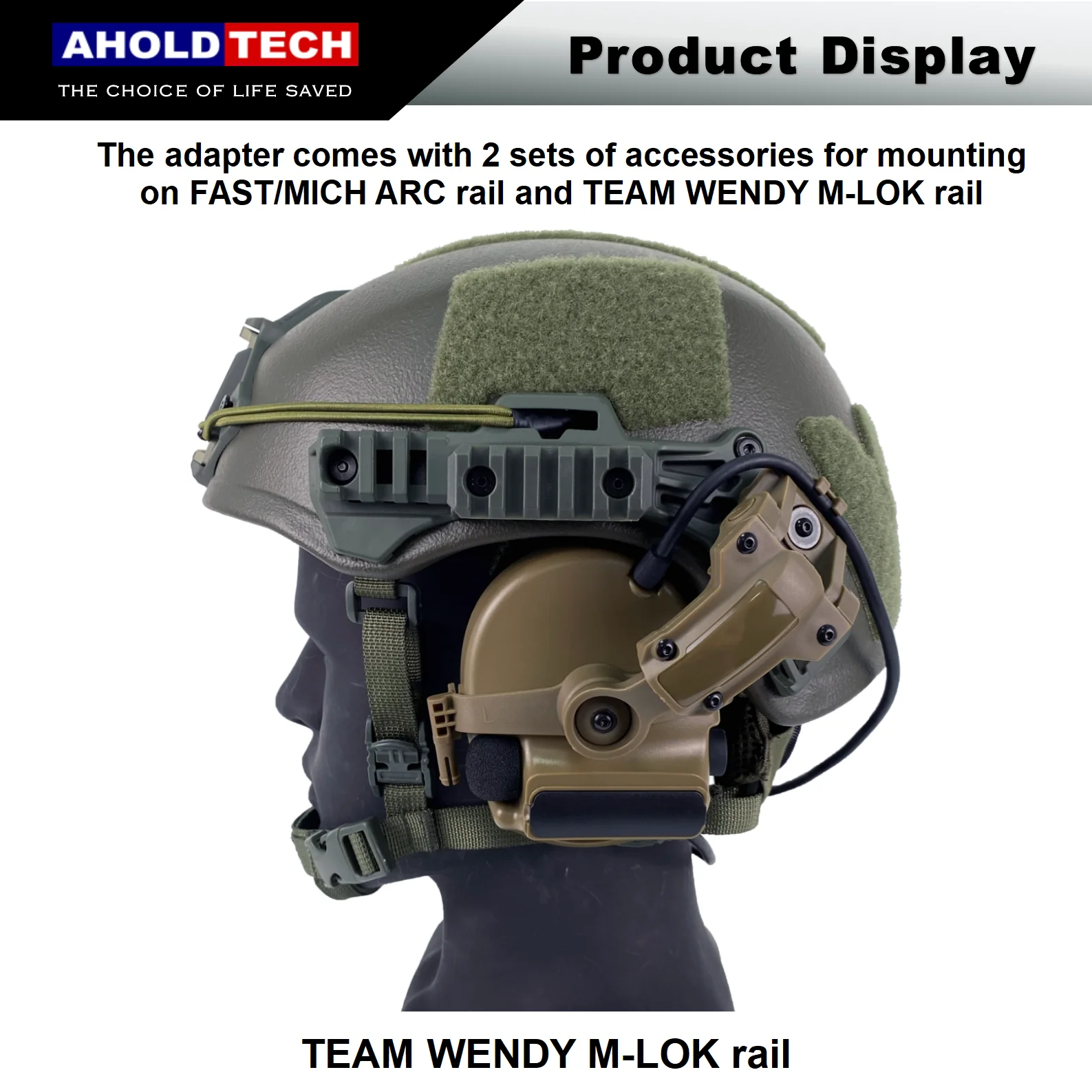 Aholdtech Tactical Headphone Holder Helmet ARC/Wendy M-LOK  Rail Adapter headphone Stand brace for COMTAC Sport hunt headset