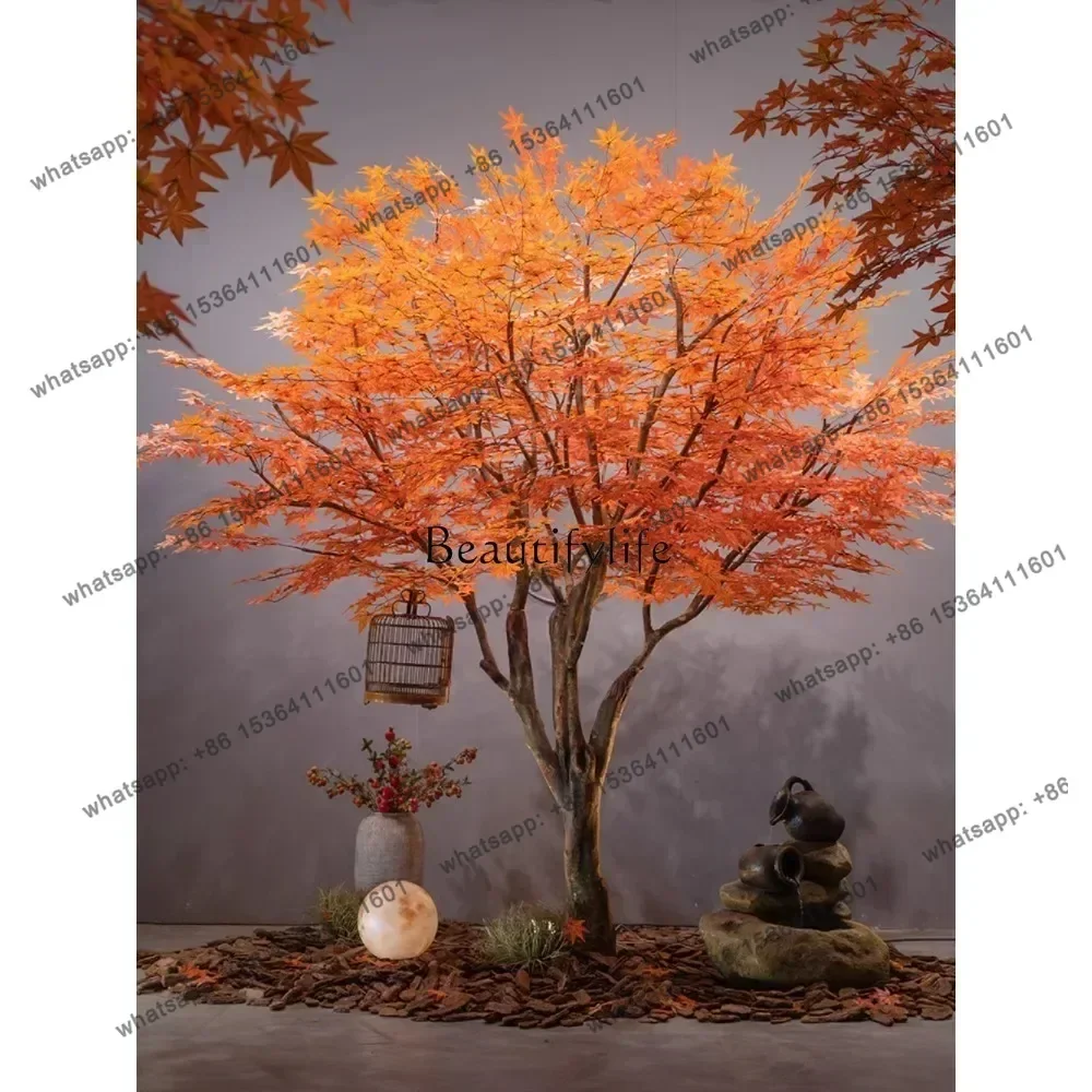 12PArtificial Maple Tree Fake Red Maple Tree Large Shopping Mall Hotel Green Plant Fake Trees