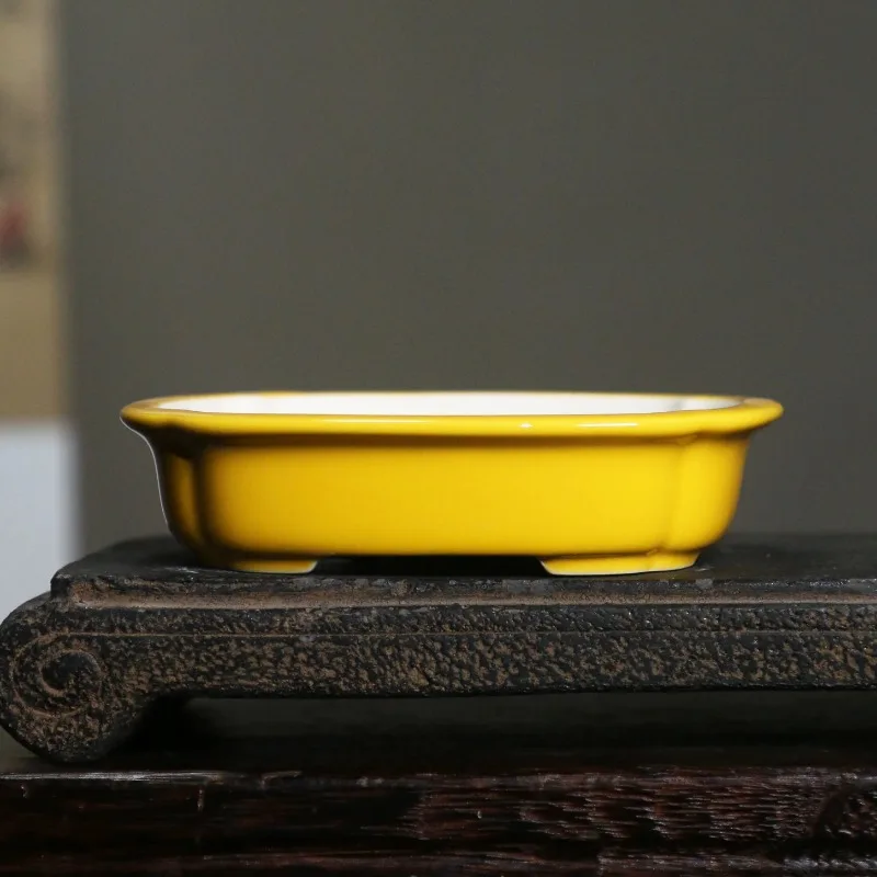 

Porcelain Rectangle Bonsai Pot,Round-angle,Colorful Glazed,Tradition China,Chinese,Table Home Room Garden Decoration