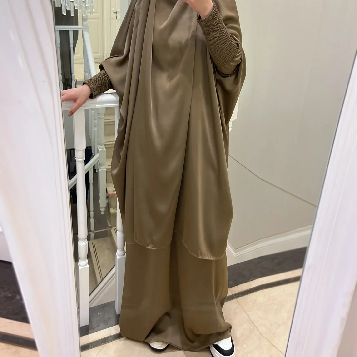 Jilbab 2-częściowy zestaw Aksamitna satyna Abaya Muzułmańska odzież modlitewna Kobiety Khimar Hidżab i spódnica Stroje Islam Dubaj Turcja Ramadan Eid