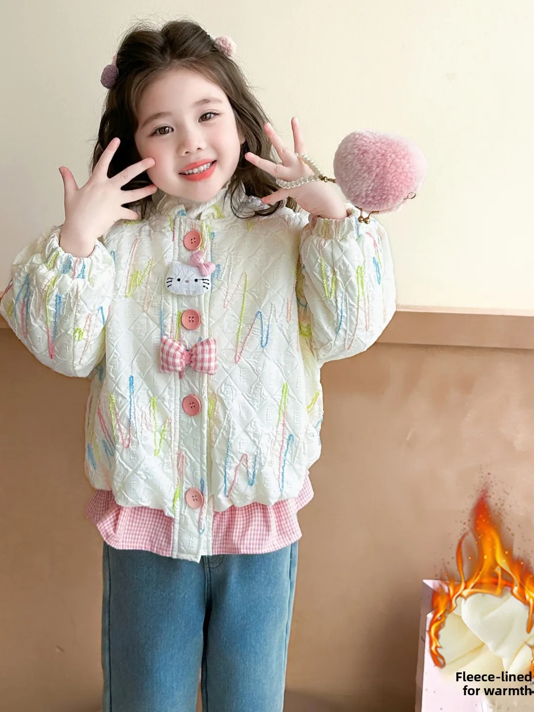 

Корейское джато на подкладке для девочек, осенне-зимнее новое модное теплое хлопковое пальто для маленьких девочек, милая детская одежда