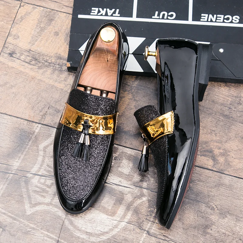 Hot Sale Men Flat Black Golden Formal Patchwork Shoe PU Leather Casual Men Shoes For Man Dress Shoes 2020 New Zapatos Hombre