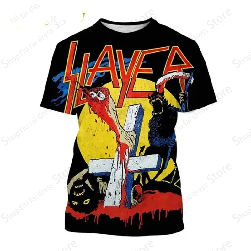 Rock Band Men\'s Graphic T-shirt Slayer 3d Print Tshirt Men Women Fashion Short Sleeve T-shirt Kids Hip Hop Tops Tees Heavy Metal