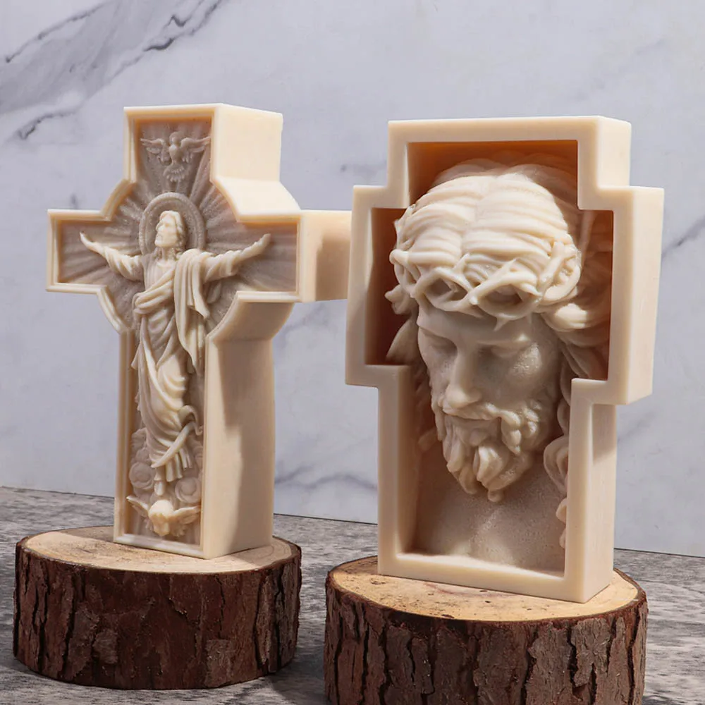 Jesus Cross Sculpture Candle Silicone Mold Human Portrait Abstract Scented Candle Plaster Resin Mould Greek Mythology Home Decor