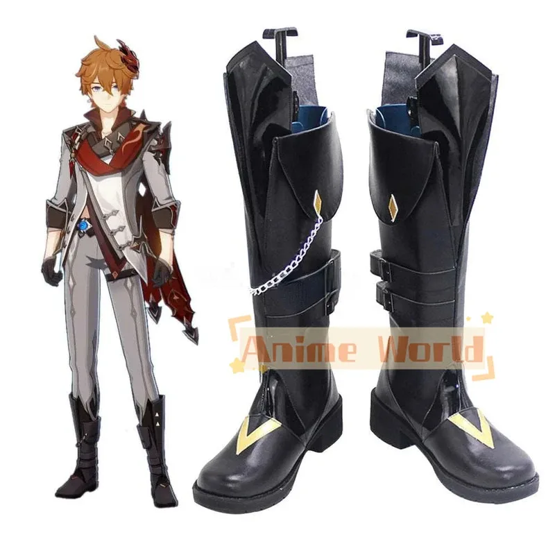 

Genshin Impact Childe Tartaglia Black Shoes Cosplay Boots Halloween Carnival Boots Custom Made