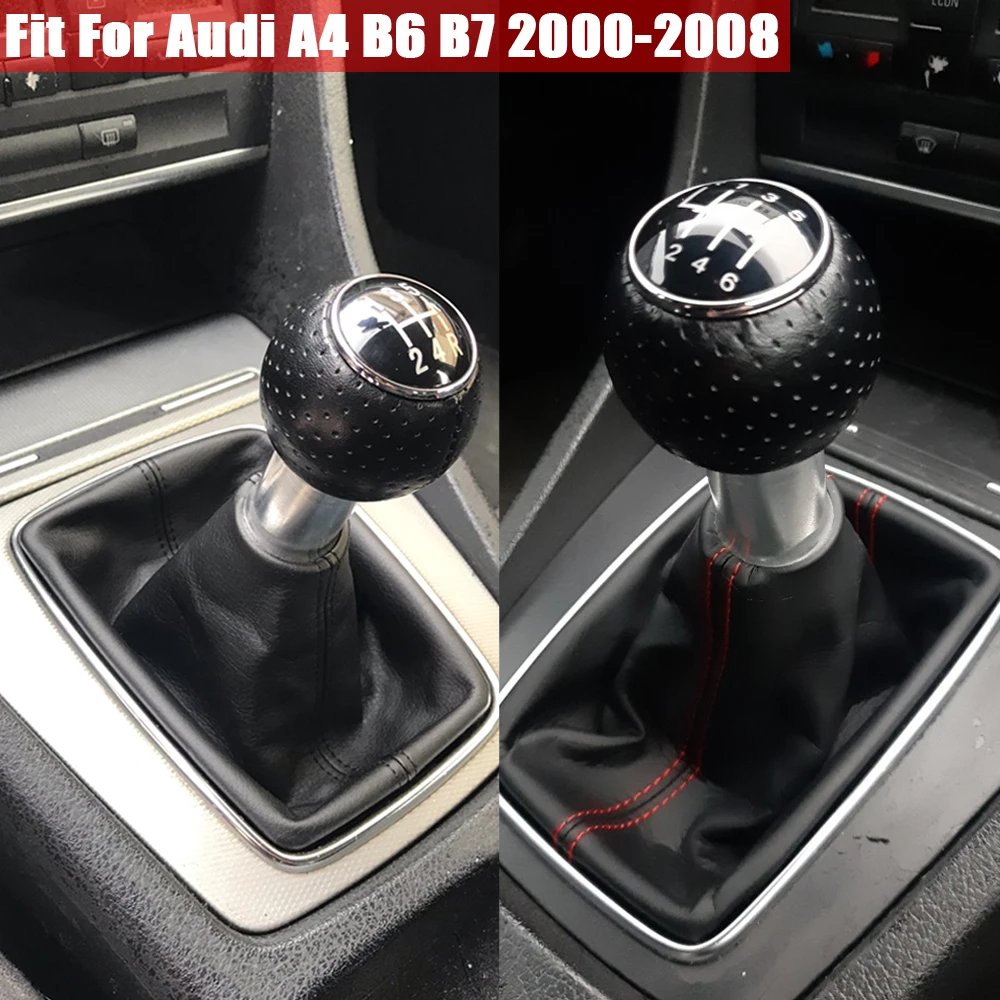 Fit For Audi A4 B6 B7 2000-2008 Manual 5 6 Speed Car Gear Shift Shifter Knob Lever Handle Head With Leather Dust-Proof Cover