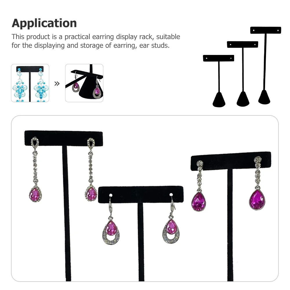 

3Pcs T Shape Earring Display Rack Black Jewelry Organizer Stand Practical Jewelry Holder for Store Display Selling