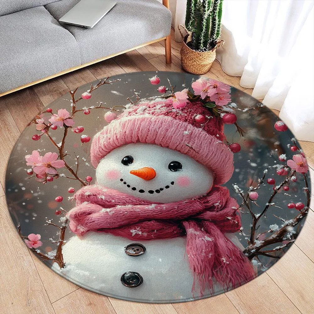 natal-boneco-de-neve-tapete-redondo-inverno-floco-de-neve-rosa-floral-berry-ano-novo-natal-casa-sala-estar-quarto-tapetes-decorativos