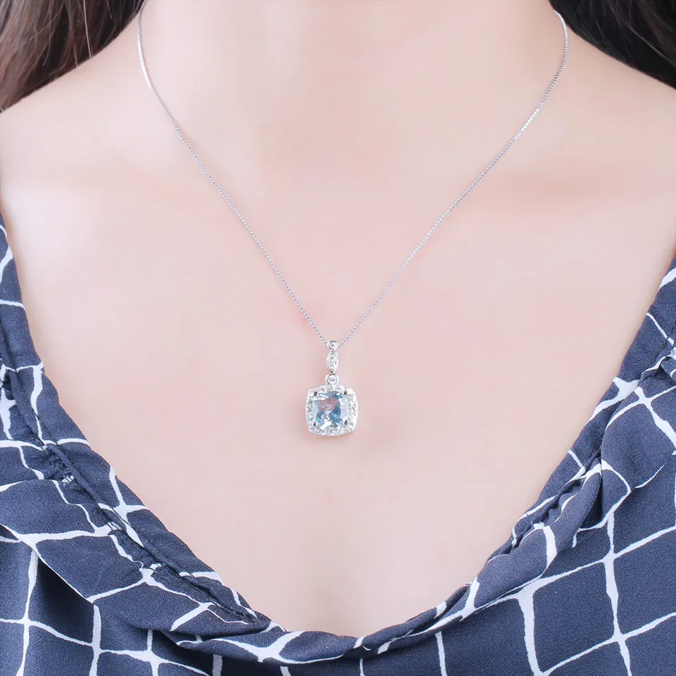 Cushion 9*9mm Pendant Blue Topaz Necklace for Women 925 Sterling Silver Pendants New 2025