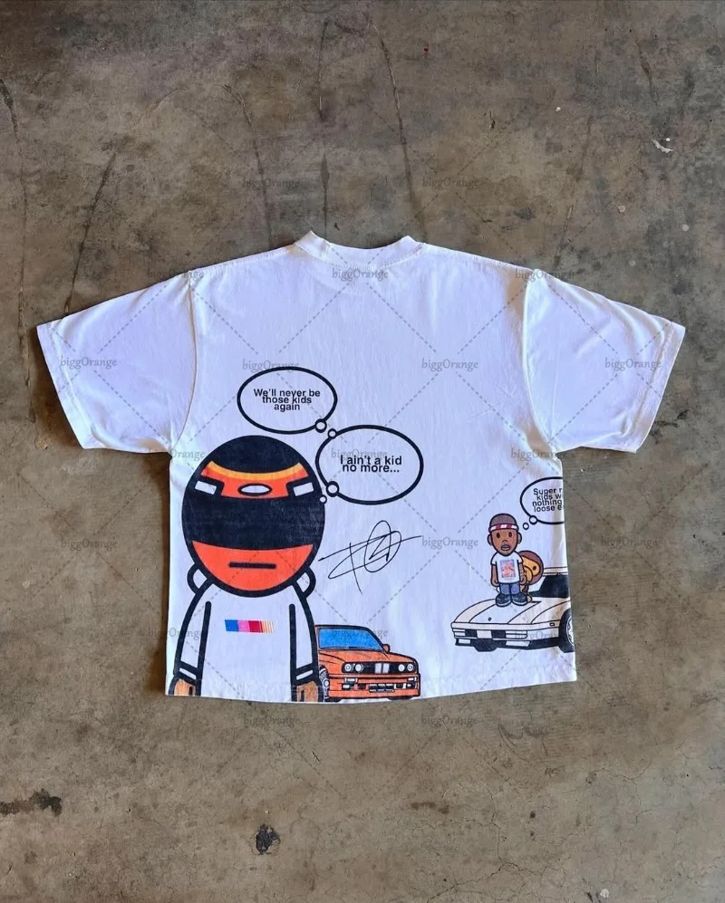 Y2k الرجال الشارع الشهير قصيرة الأكمام المألوف الكرتون طباعة تصميم القمصان العصرية وغير رسمية القوطية Harajuku المتضخم تي شيرت