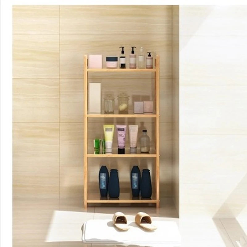 Bedroom shelf Living room floor kitchen storage Nanzhu bathroom accept simple multi-storey balcony solid wood