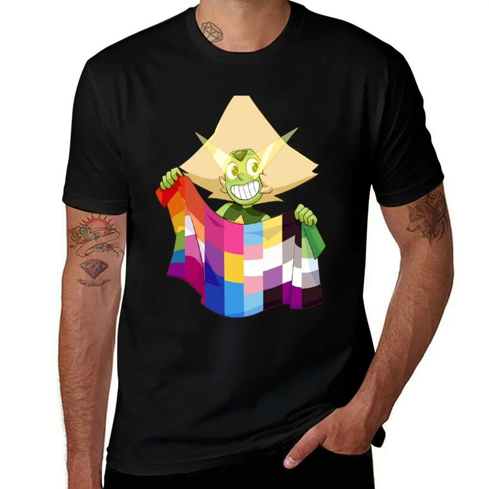 

LGBT+ Pride Flag Peridot T-Shirt Basic Crew Neck Short Sleeve Top