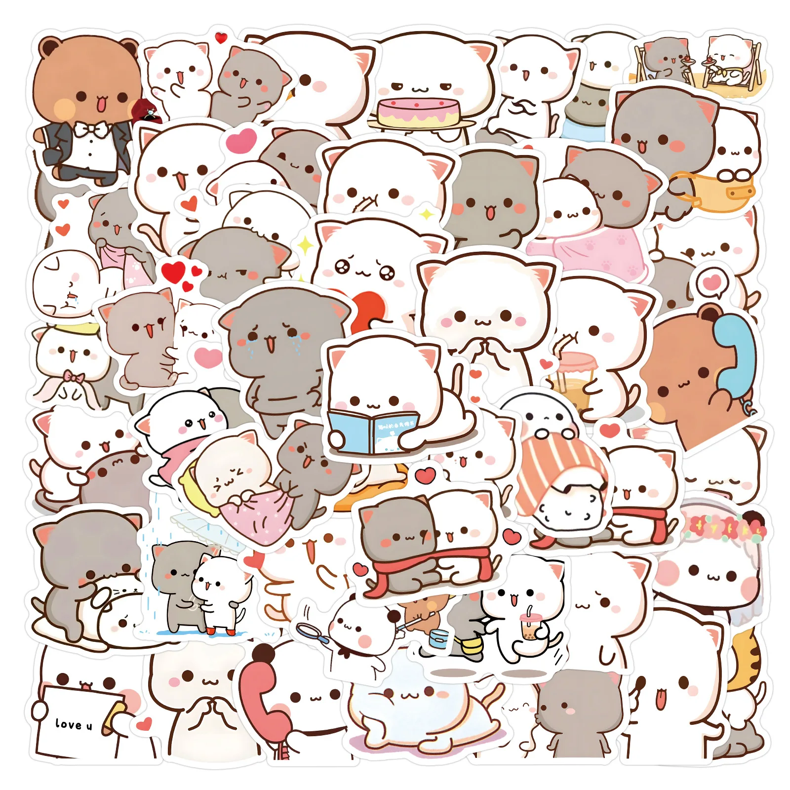 60Pcs Kawaii Mochi Cat Stickers Mochi Decals DIY For Phone Laptop Suitcase Notebook fridge Skateboard Waterproof Stickers