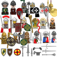 MOC Medieval Castle Green Dragon Knight Figures Building Block Ancient Roman Soldier Weapon Shield War Horse Boy Toys Gift K149