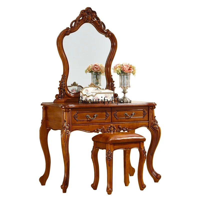 

yj9 European American solid wood carving flower dressing table bedroom dressing table