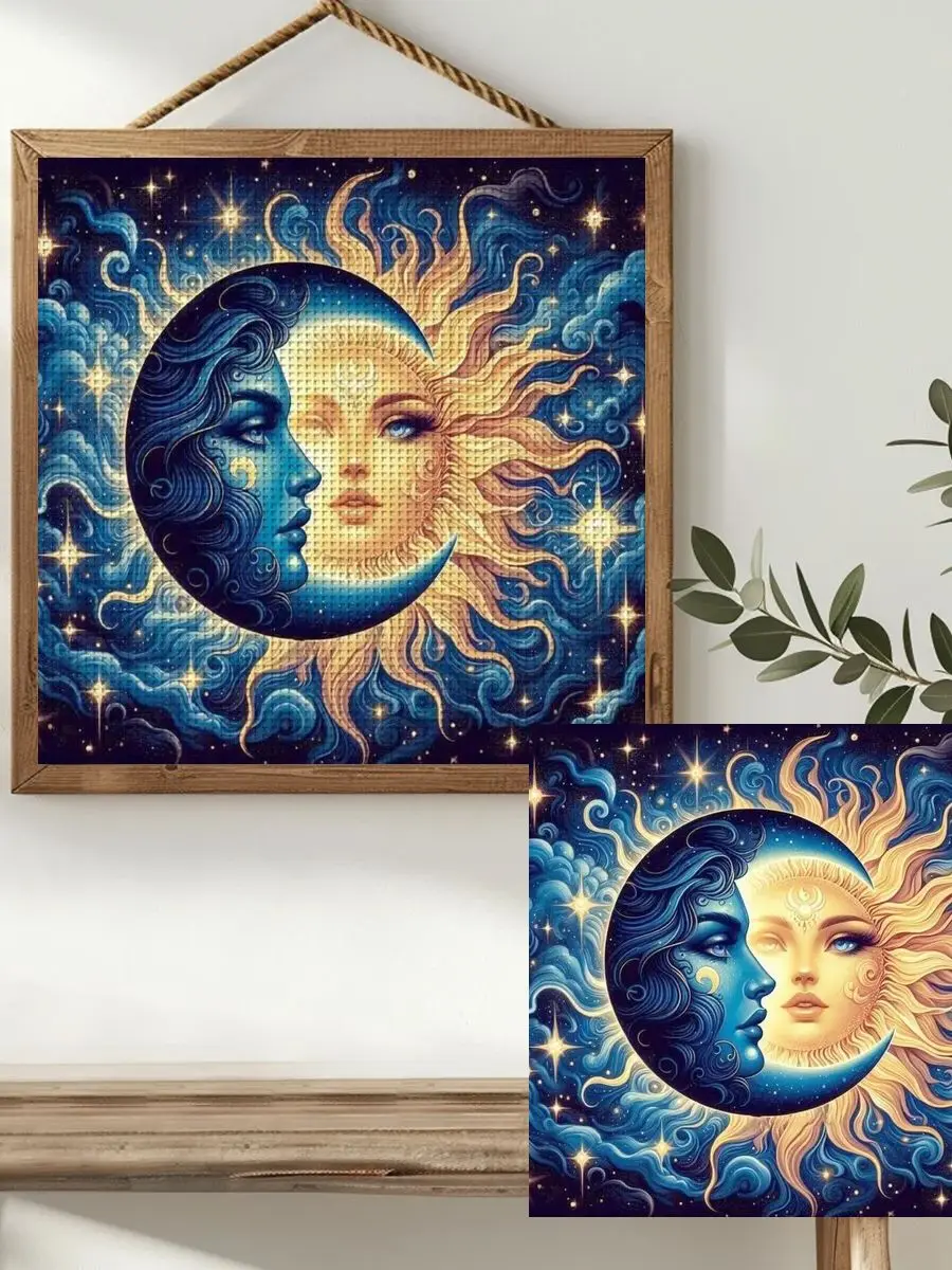 1 Stück 30x30 cm/11,8 Zoll Sonne und Mond gestempeltes Kreuzstich-Set DIY-Kit 11CT/14CT DIY-Stickset DIY-Kreuzstich-Set – Detail 1