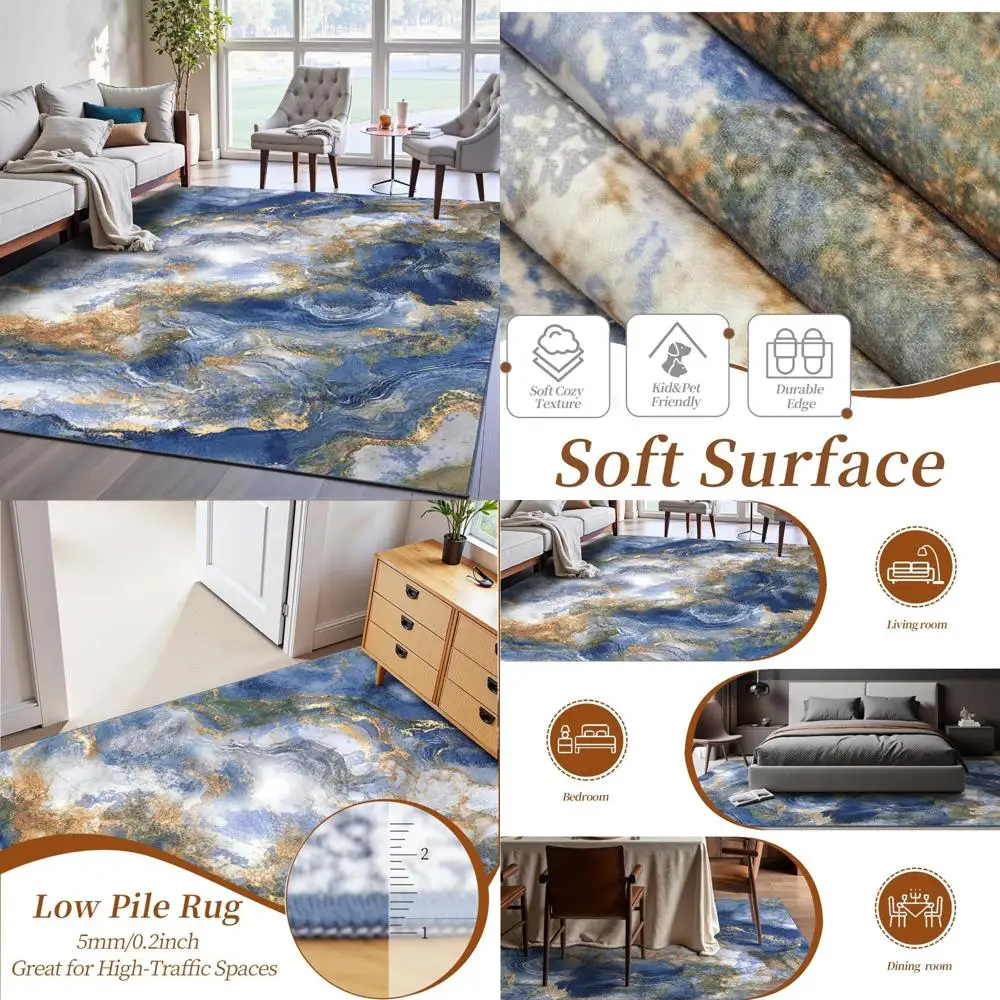 Stylish Low Pile 8x10 Area Rug for Living Room - Durable, Lightweight, Non-Slip, Stain-Resistant