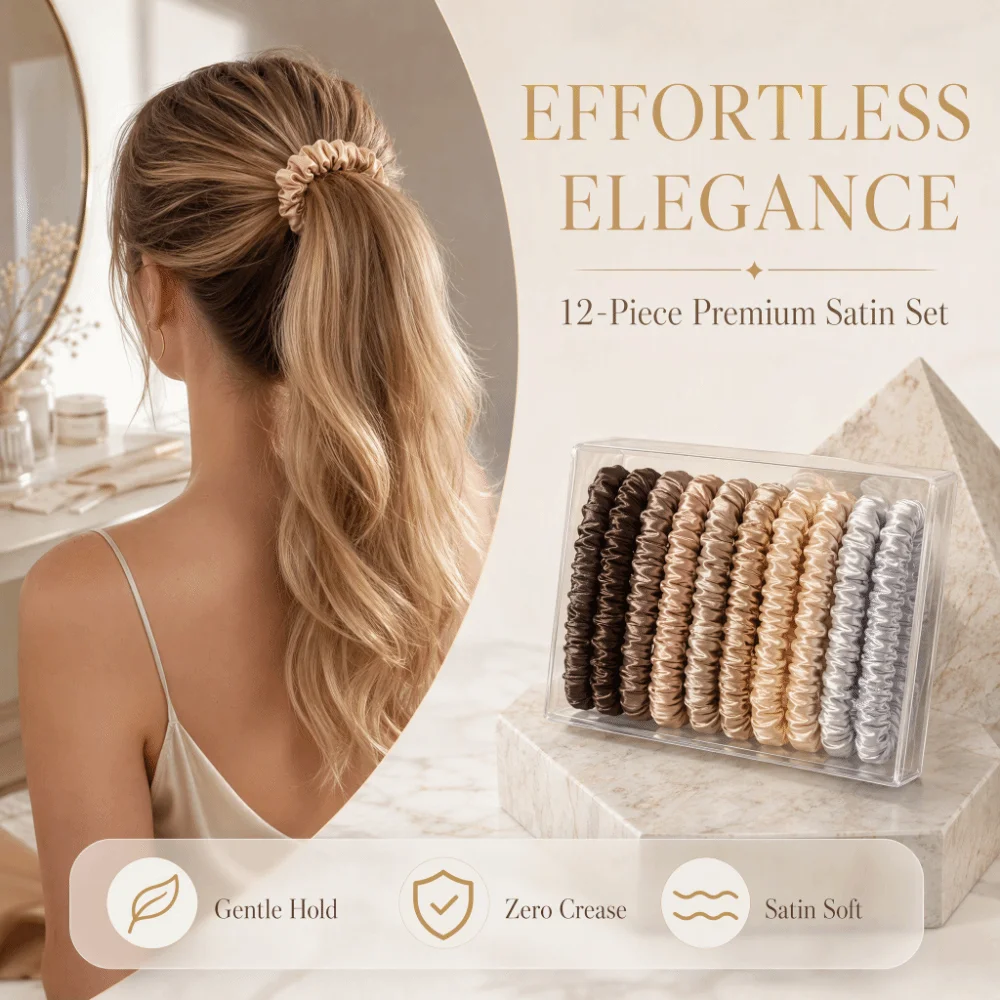 12pcs/box Boxed Silk Hair Rope Set Solid Color Hair Ring Colorful Hair Scrunchies Hair Accessories Korean Style Basic Hair Tie