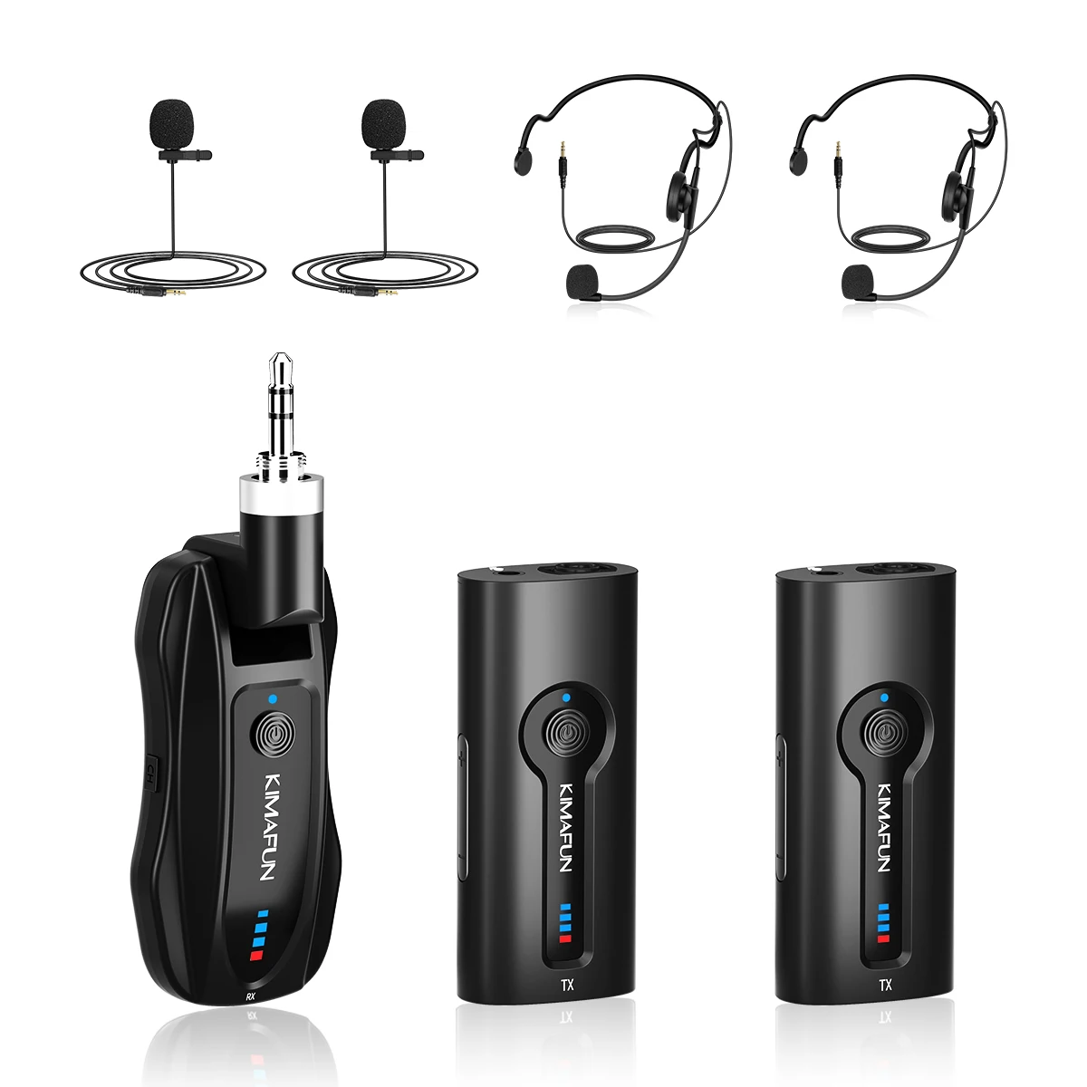 KIMAFUN 2.4G Dual Wireless Lavalier Microphone, Amplified Wireless Lapel Microphones for 2 People Class Teaching, Meetings, Semi