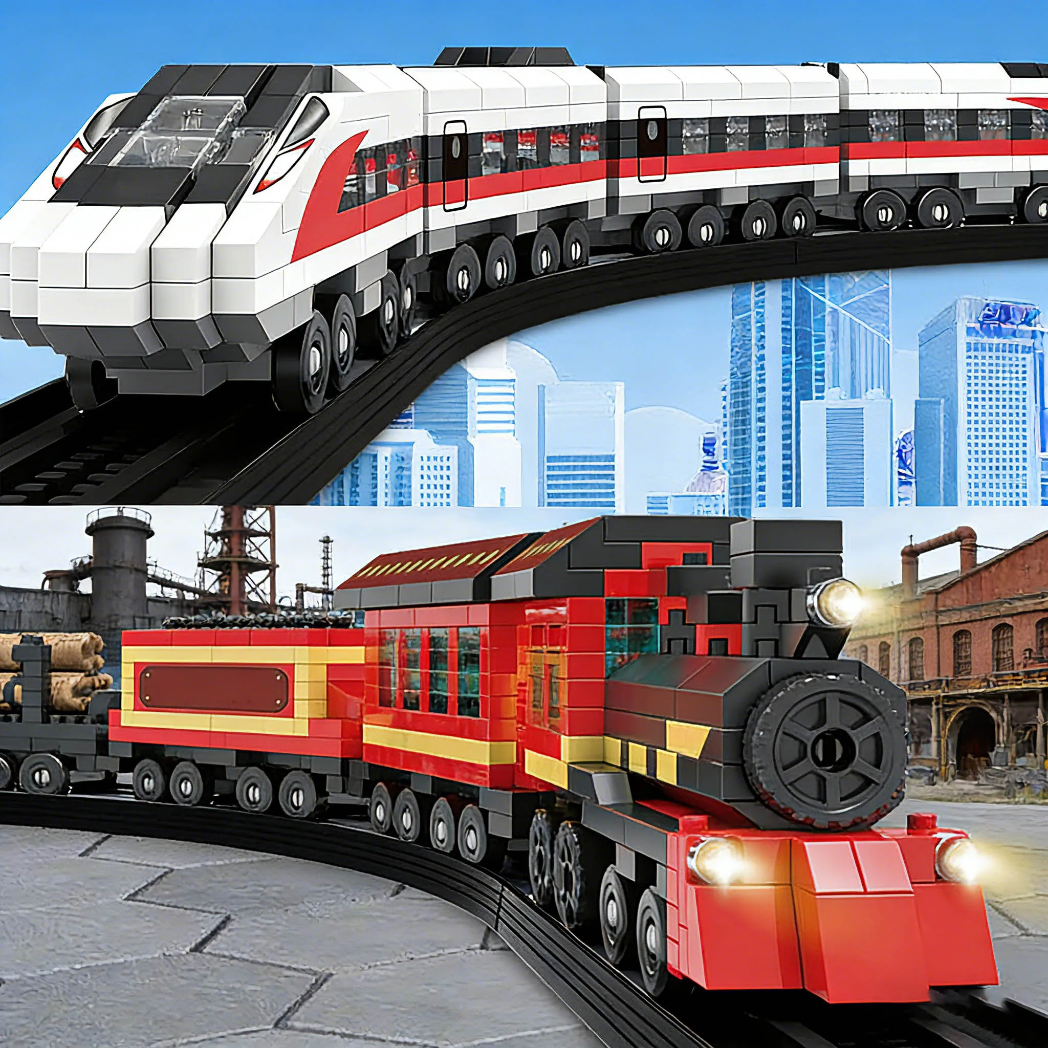 Cartoon Classic Steam & High-speed Rail Building Block Toy Train Model Collectible Decor for Enthusiasts，Brithdays&New Year Gift