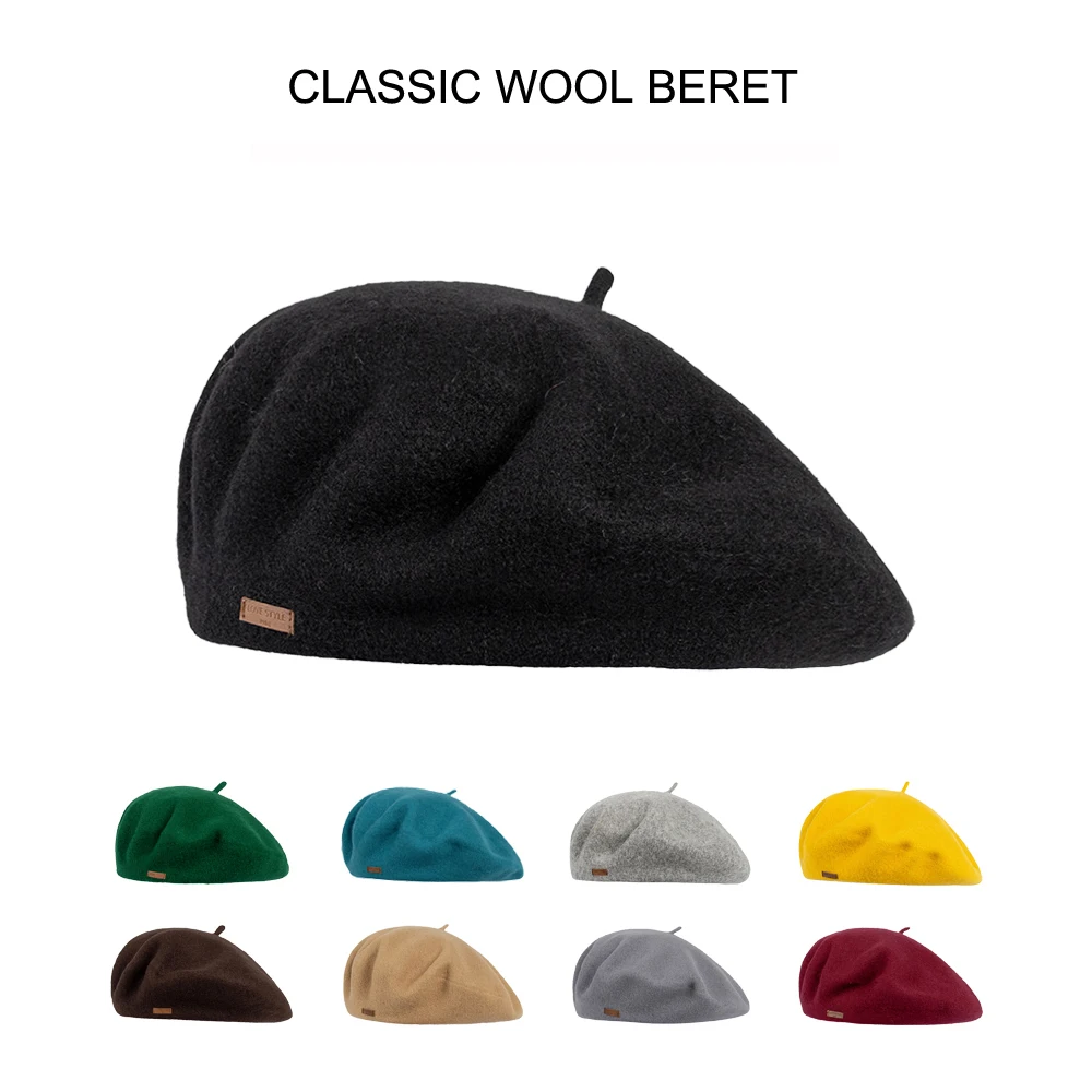 

Wool beret solid colour unisex beret hat for winter