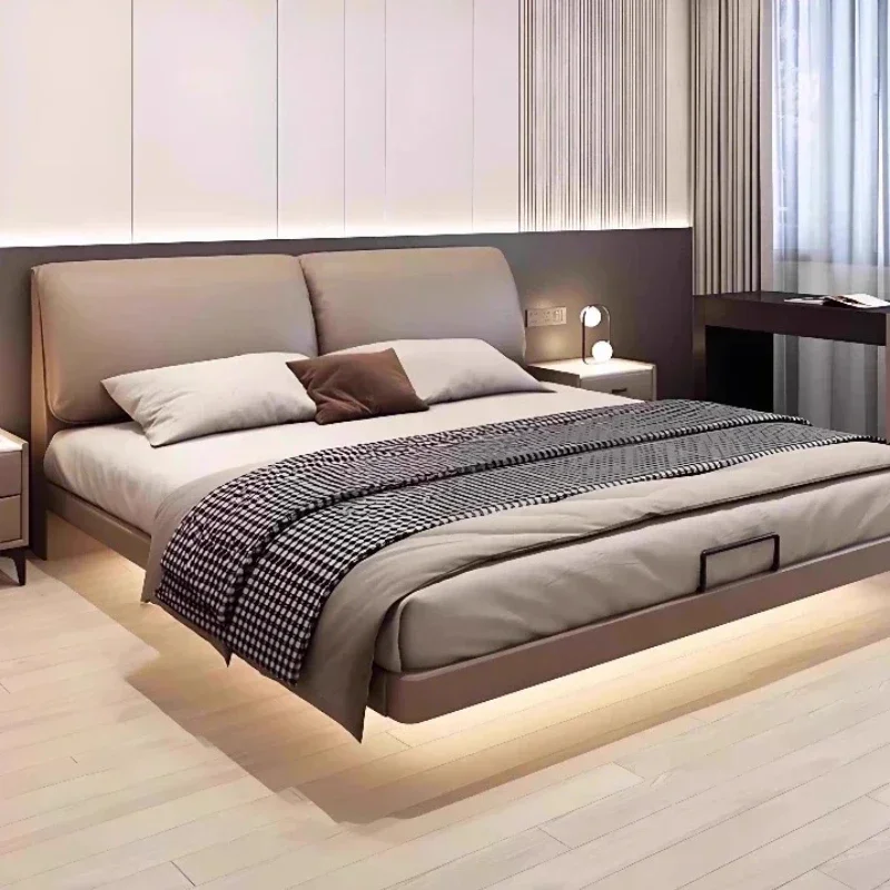 150x200cm 180x200cm 200x220cm Modern Levitation Genuine Leather Double Bed 2 People Full Size Bed Frame Beds Bedroom Furniture view 2