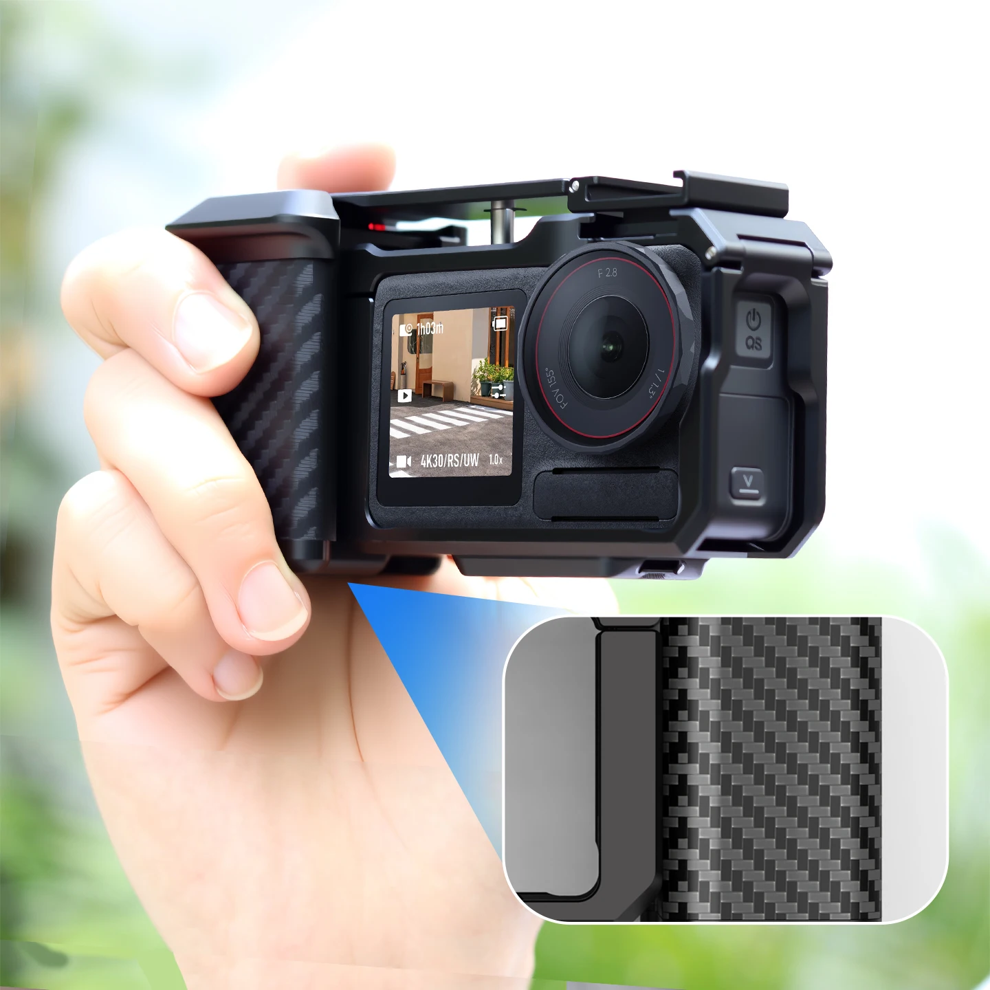 

Боковая рукоятка для камеры DJI OSMO Action 5 Pro: защитная рамка-крепление с рукояткой для съемки, отверстиями 1/4 ARRI и креплением Cold Shoe