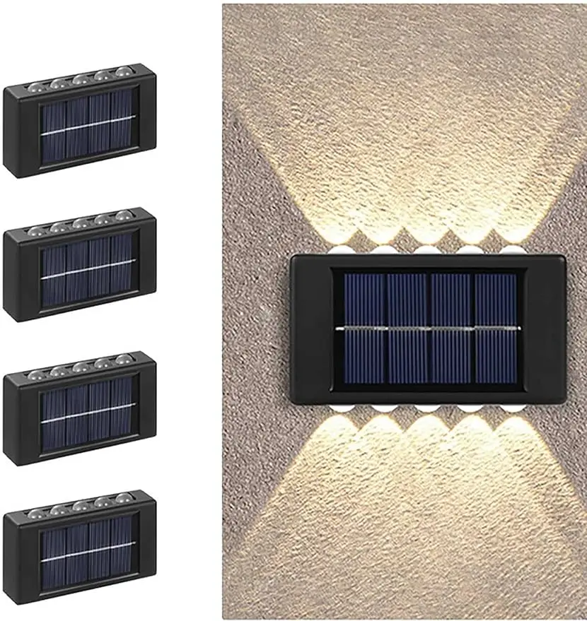 

10 LED Solar Wall Light UP Down,4 Pack Illuminate Outdoor Sunlight Sensor Lamp, IP65 Waterproof Modern Nordic Style De