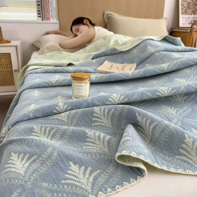 Cotton jacquard three-layer yarn wool towel quilt pure cotton lunch break blanket sofa cover blanket shawl blanket