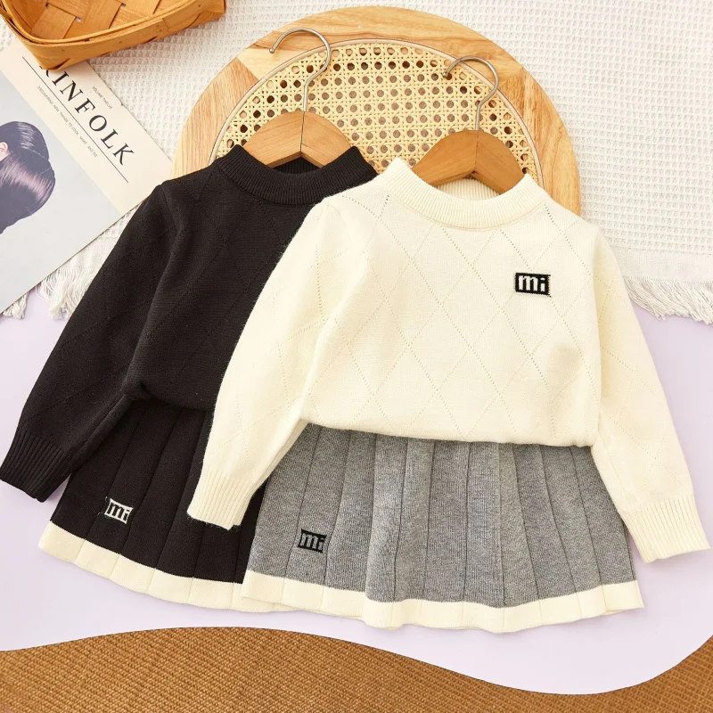 

Children's Set New Autumn Winter New Girls' Fashion Pullover Knitted Long Sleeve Sweater Short Skirt Casual Two-Piece Set
