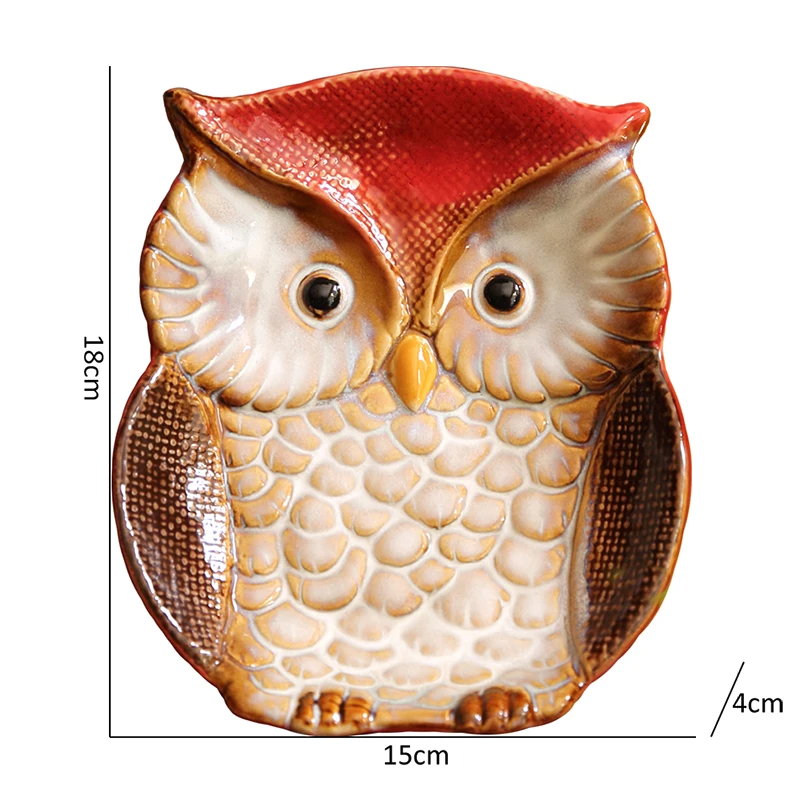 Countryside Owl Design Ceramic Tray Vintage Red Green Yellow For Jewelry Storage Plate Keys Holder Soap Dish And Home Decoration view 4