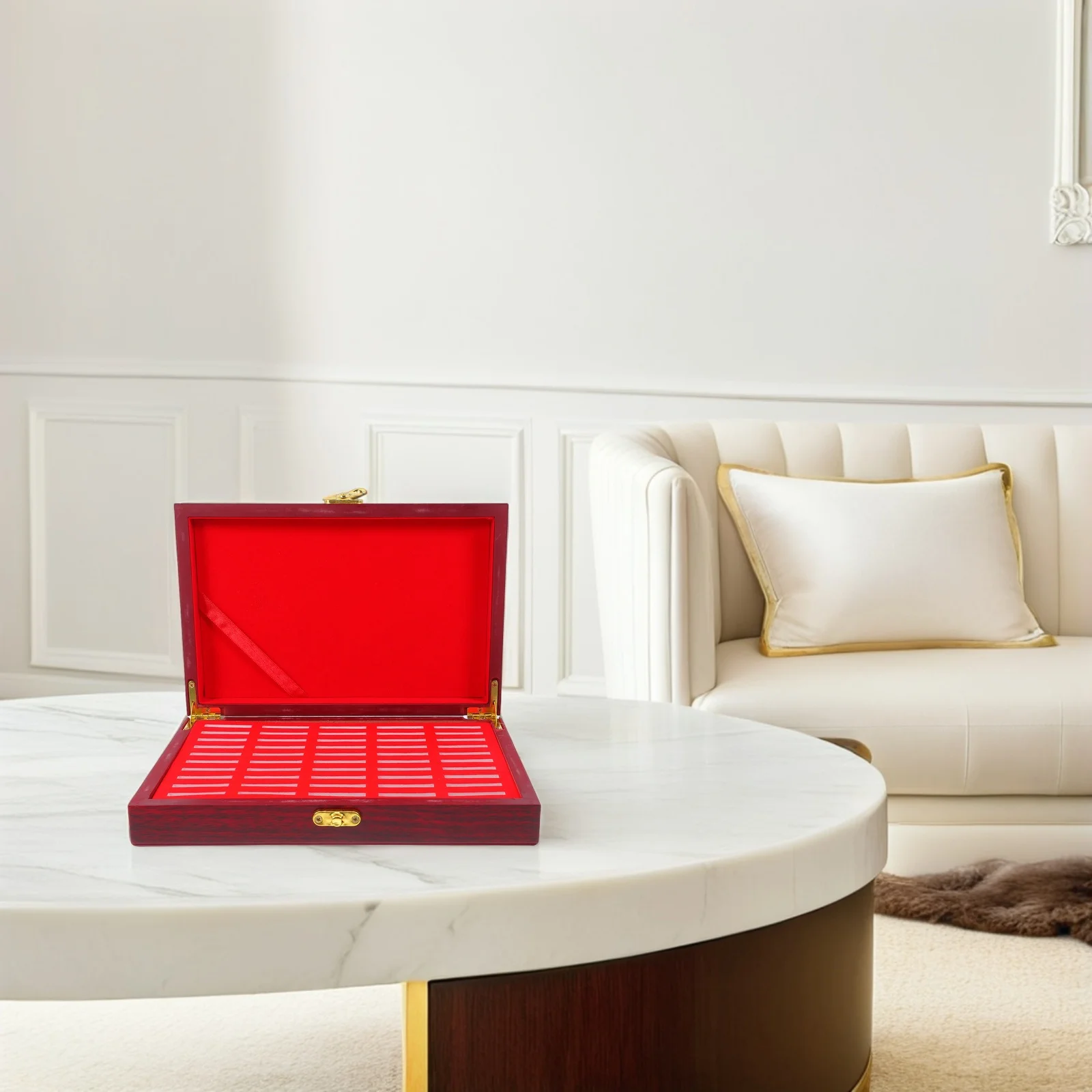 1Pcs Wooden Coin Box Fiberboard Eva Flocking Lacquer Compact Collector Coin Holder Storage Organizer Coins Storage Box