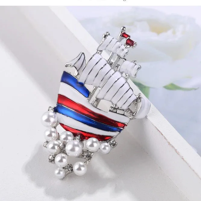 Corsage, Personalized Retro Brooch, Versatile Alloy Drip Sailing Brooch, Pearl Brooch